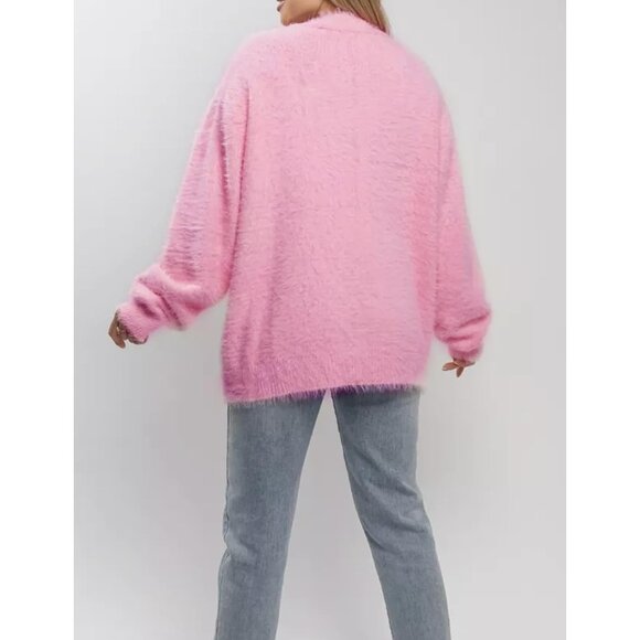 Women’s Nylon Fuzzy Mohair Cardigan Large Open Front V Neck Cozy Sweater - Picture 5 of 7